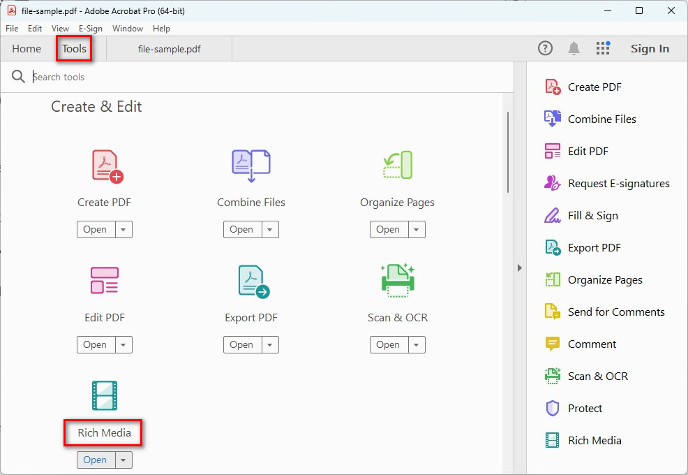 リッチメディアオプションにアクセス