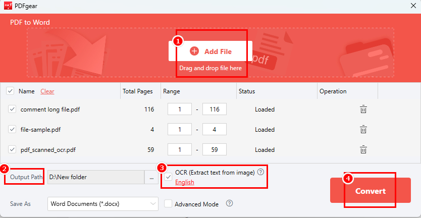 Convert PDF to Word in PDFgear