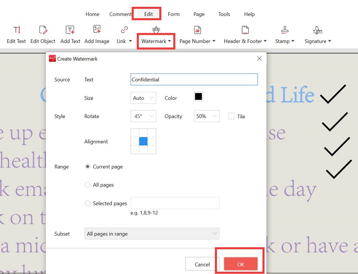 Add Text Watermark in PDF with PDFgear