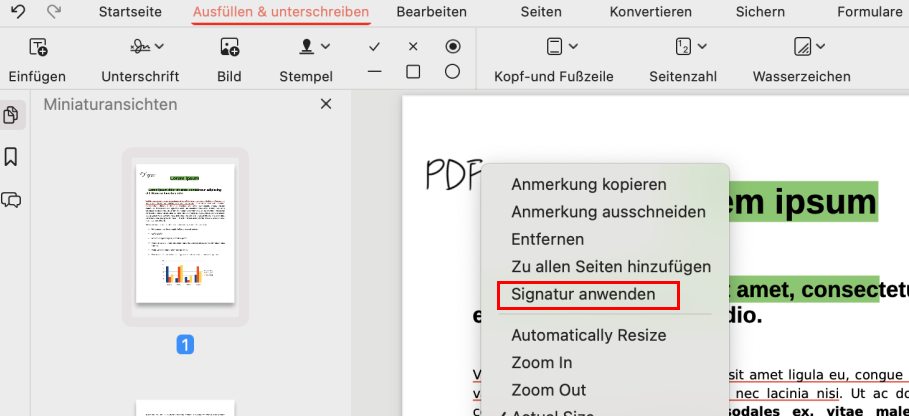 Signatur in PDF auf dem Mac mit PDFgear anwenden