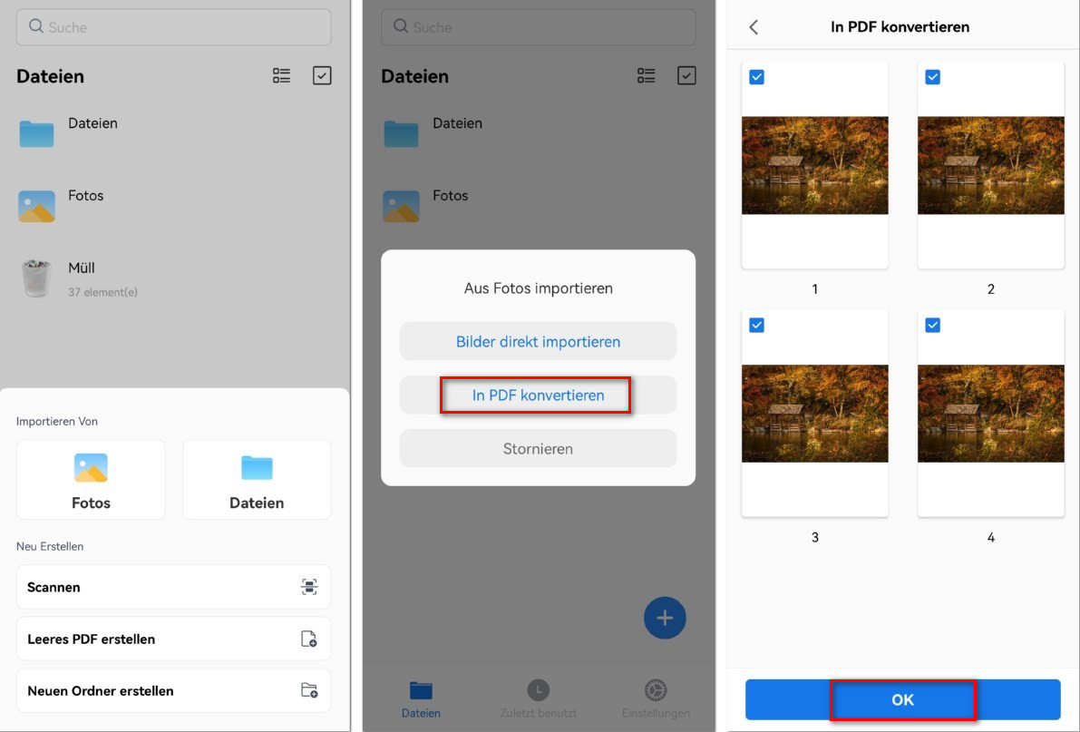 Bilder zu einer PDF auf dem Handy zusammenfügen