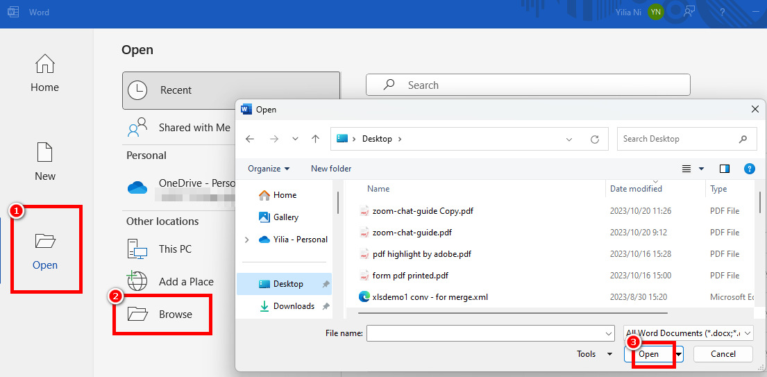 Open PDF with Microsoft Word