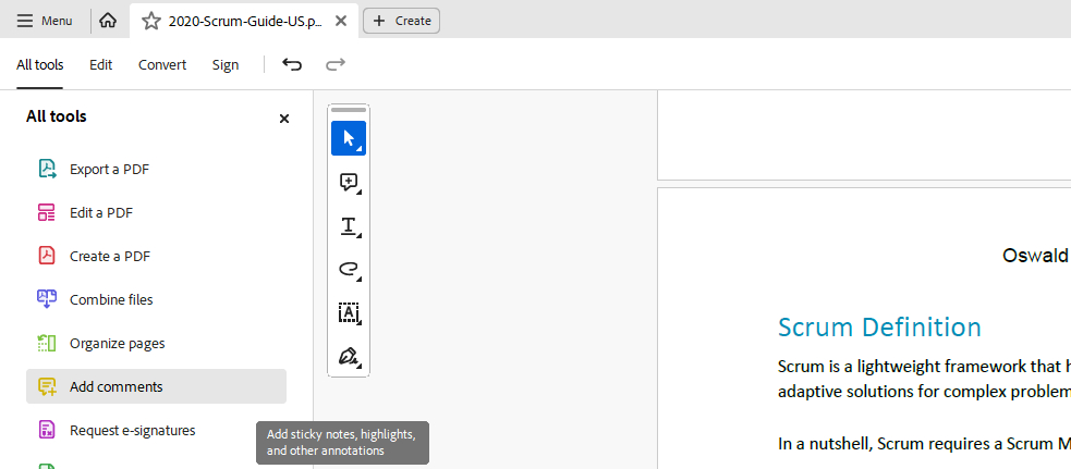 Editing Panel in Adobe Reader