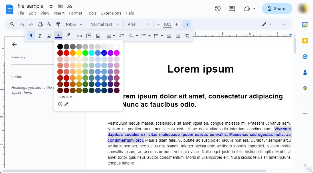 Changer la Couleur du Texte dans Google Docs