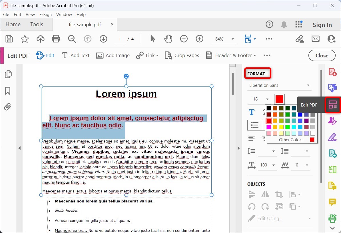 Cambia colore testo selezionato in PDF