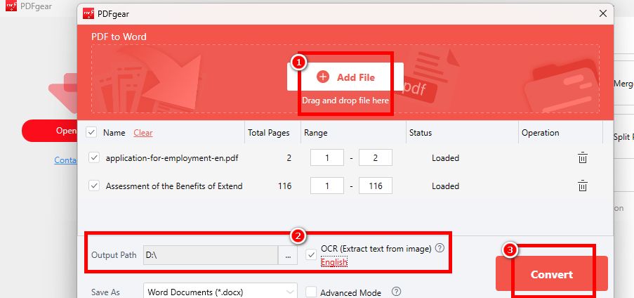 Check the OCR Option in PDFgear