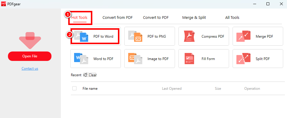 Navigate to the PDF to Word Button