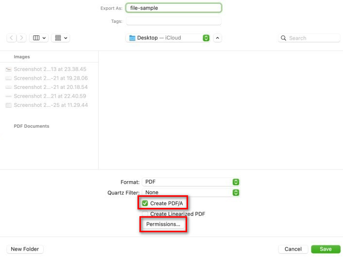 Click the Permissions Button