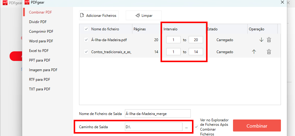 Combinar PDFs com PDFgear