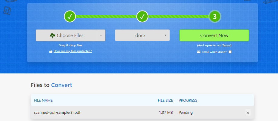 Convertir un PDF en Word avec Zamzar