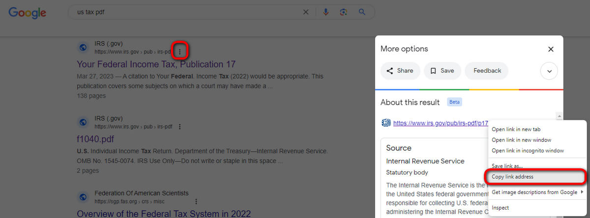 Copy PDF Links from Google