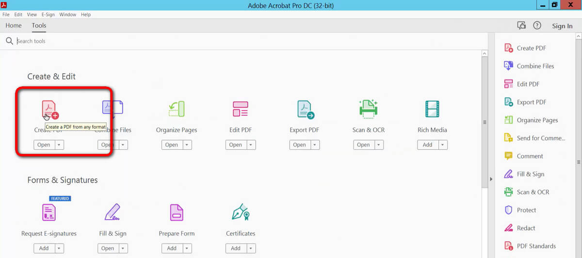 Créer un PDF dans Acrobat
