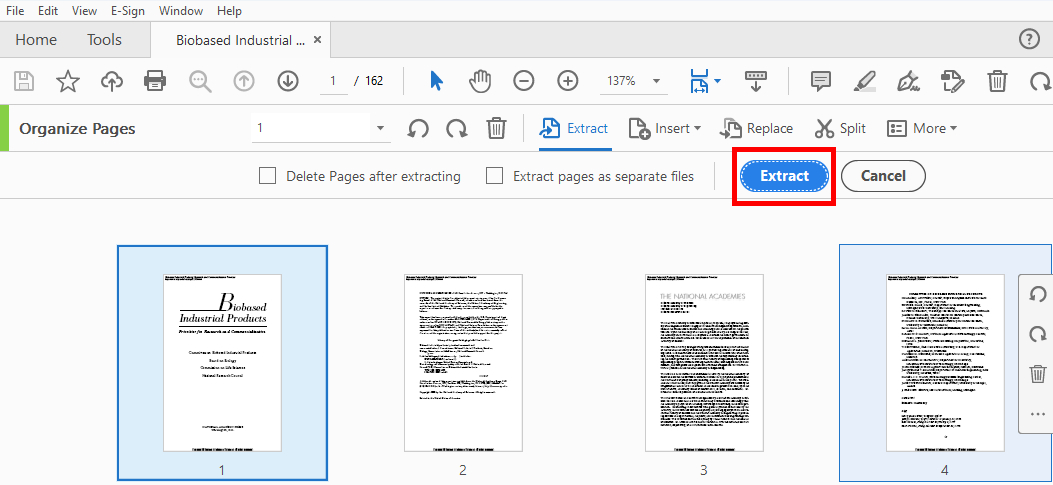 Extraire des pages d'un PDF sur Adobe Acrobat DC