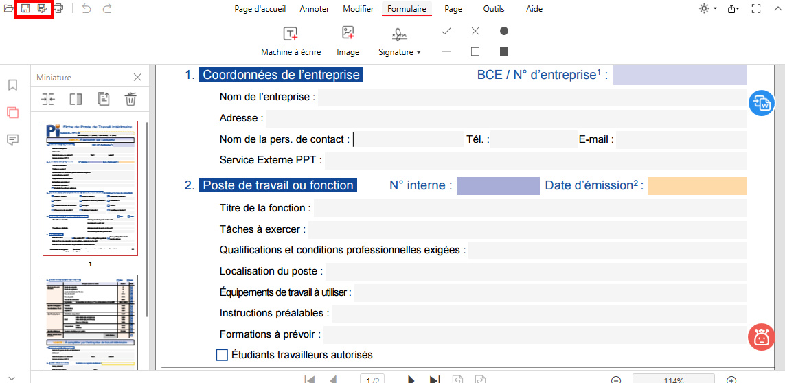 Enregistrer le formulaire PDF depuis PDFgear