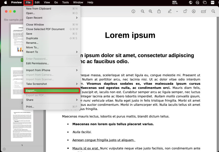 Export PDF on Mac Preview