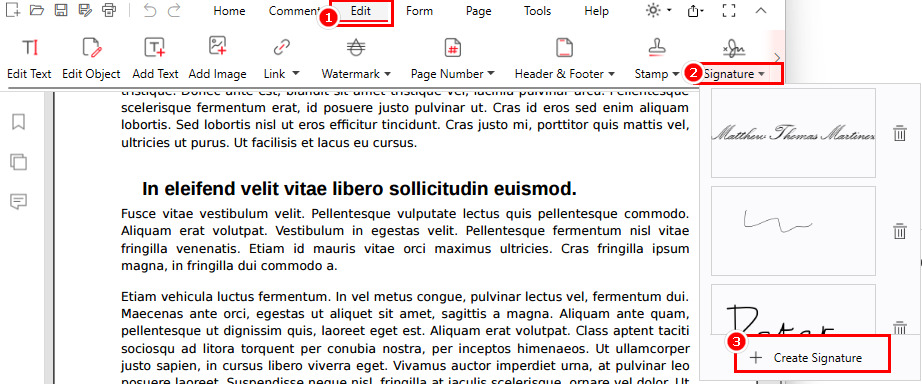 Pilih Opsi Buat Tanda Tangan di PDFgear