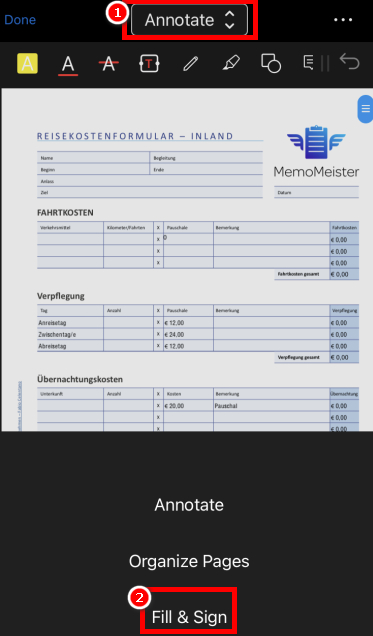 Tap the Fill & Sign Button 