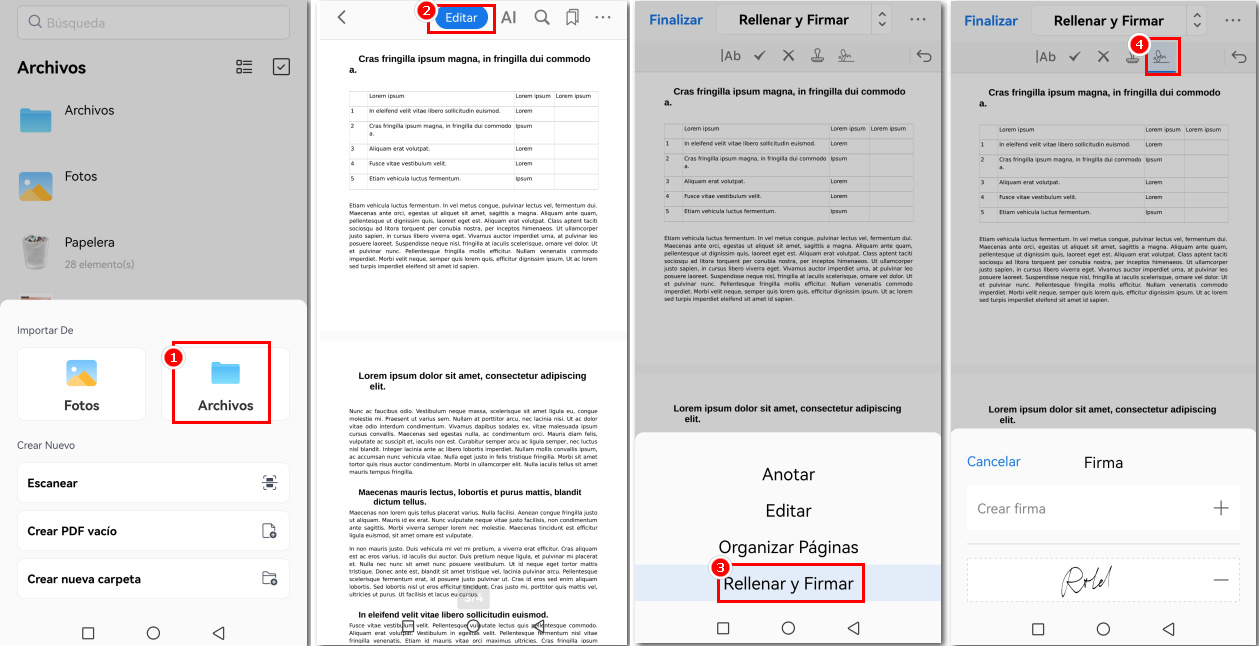 Encontrar el botón de Firma en PDFgear para Android