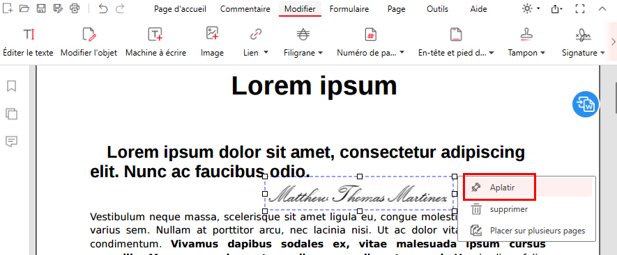 Placer et aplatir les signatures dans PDFgear