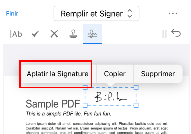 Ajouter et aplatir la signature sur iPhone