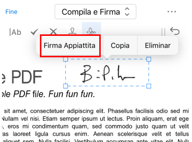 Aggiungi e appiattisci la firma su iPhone
