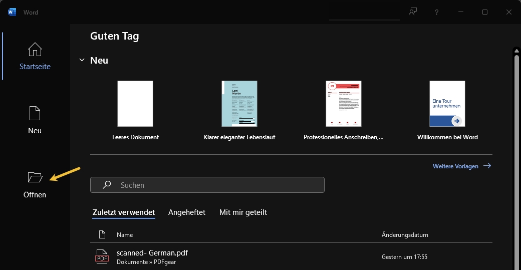 Gescanntes PDF in Microsoft Word öffnen