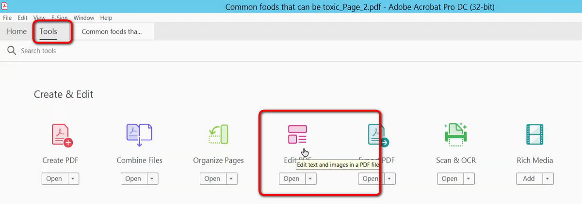 Modifier le PDF dans Acrobat