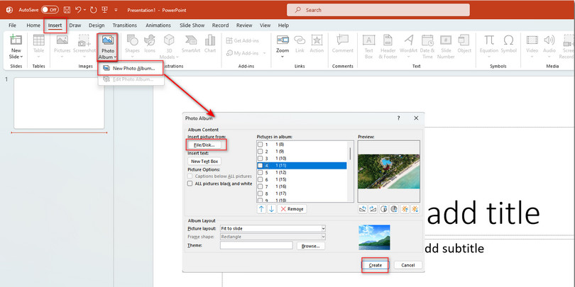 Insérer un album photo dans PowerPoint