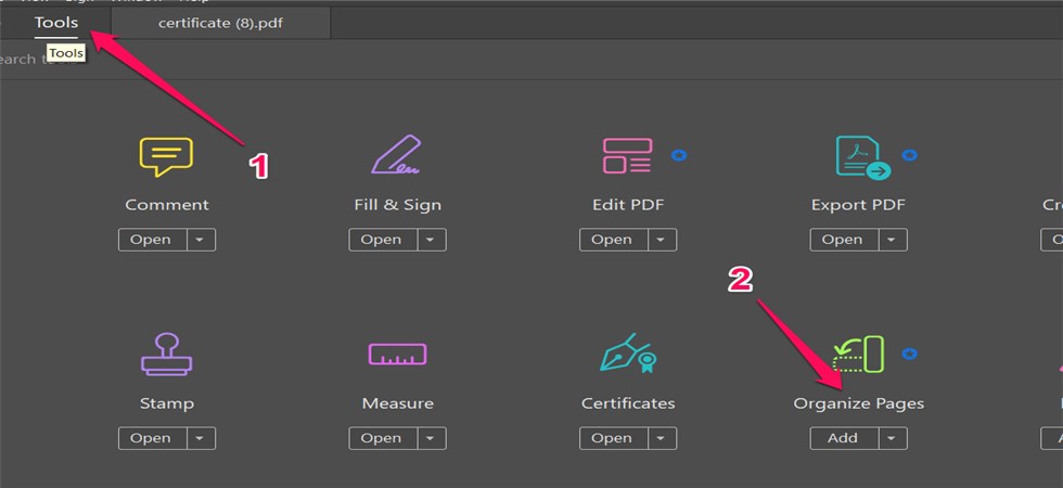 Use the Organize Pages Tool