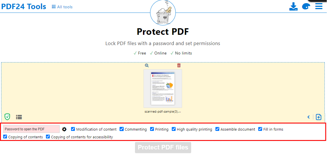 Kunci PDF dari Penyalinan dengan PDF24
