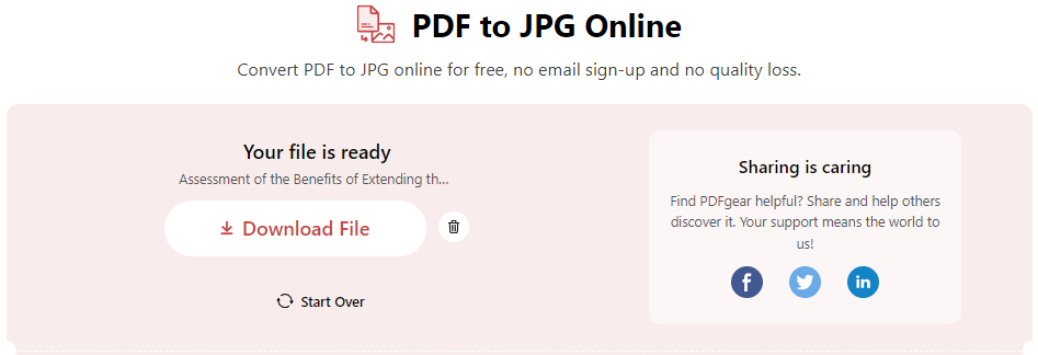 Unduh file JPG yang dikonversi di PDFgear Online