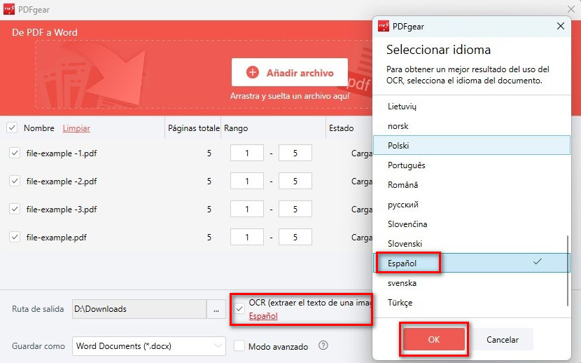 Marcar el botón OCR