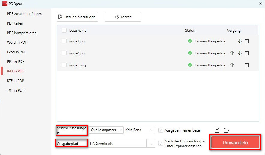 Mehrere JPEGs zu einer PDF offline zusammenfügen