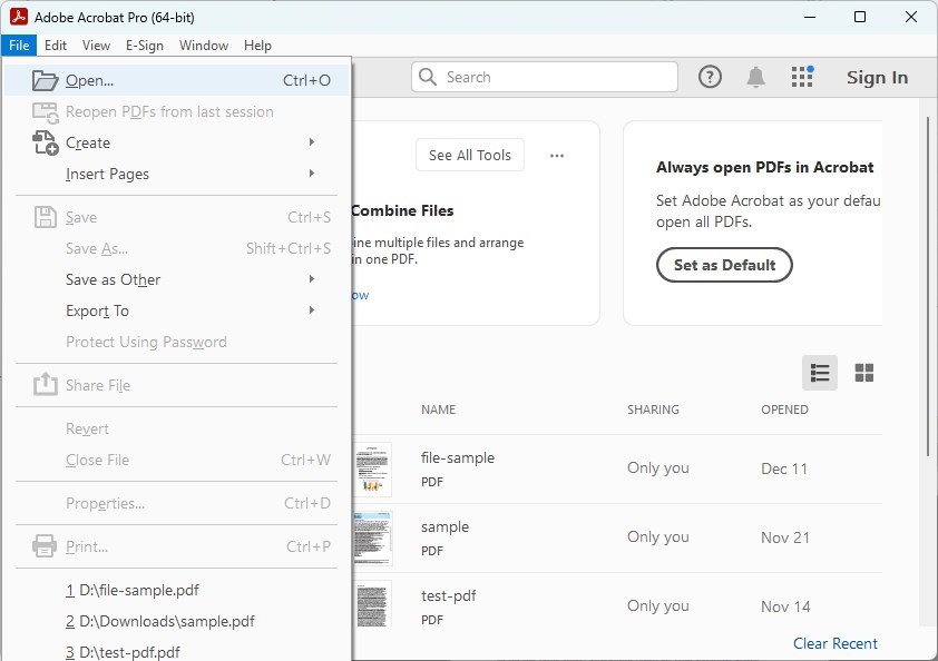 Open a PDF with Adobe Acrobat