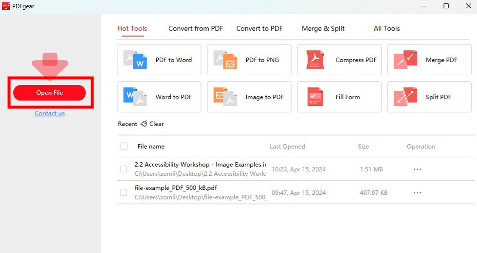 Open a PDF with PDFgear to Extract Images