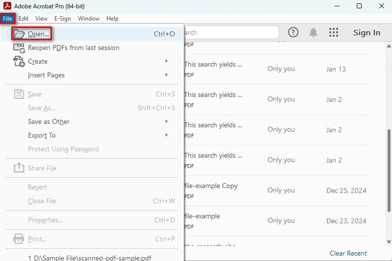 Open a Scanned PDF in Acrobat
