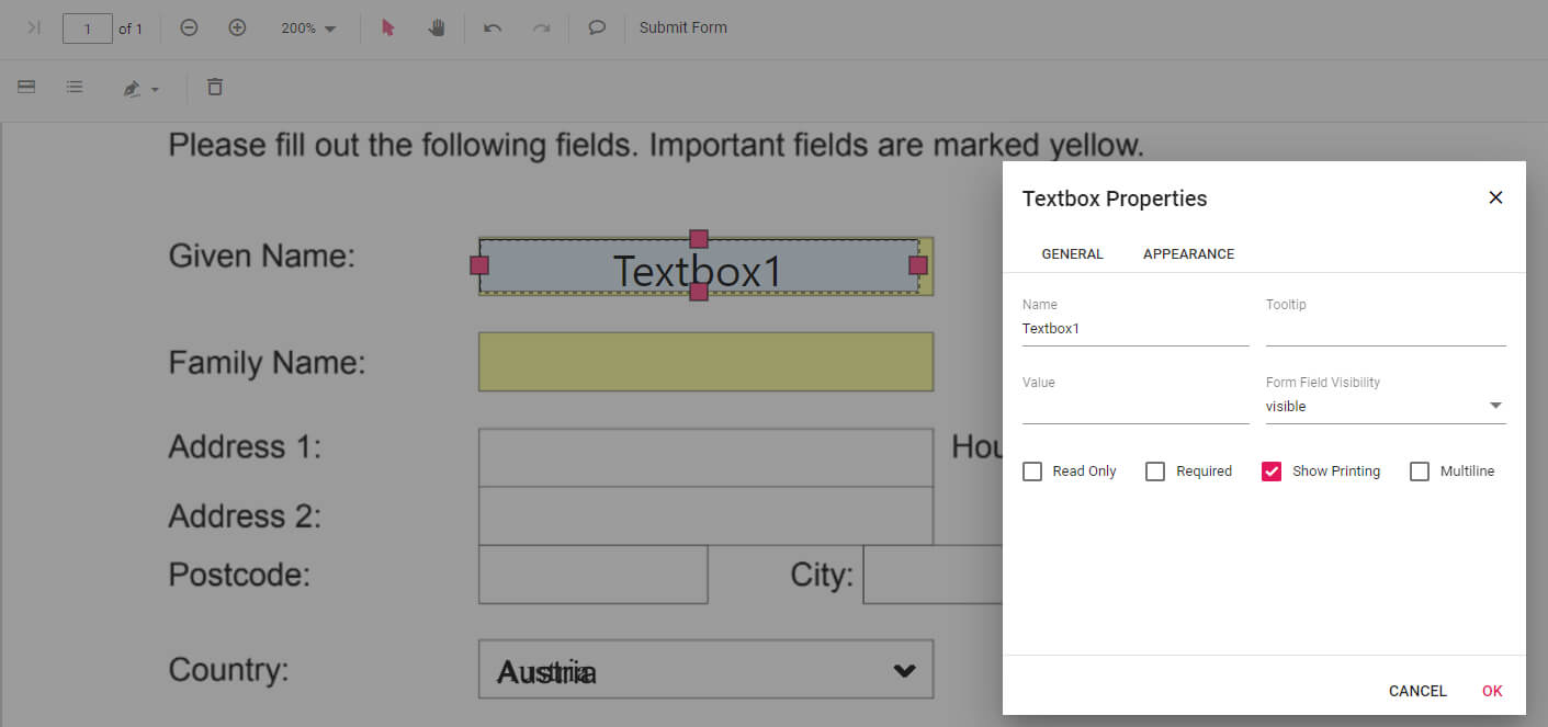 Customize Textbox Properties