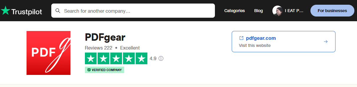 PDFgear Review on Trustpilot