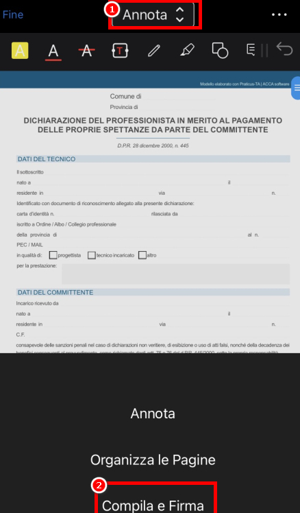 Tocca il pulsante Compila e Firma