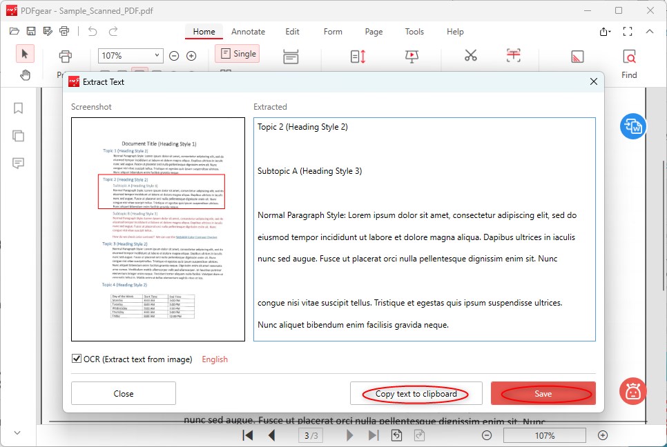 Save the Extract Text