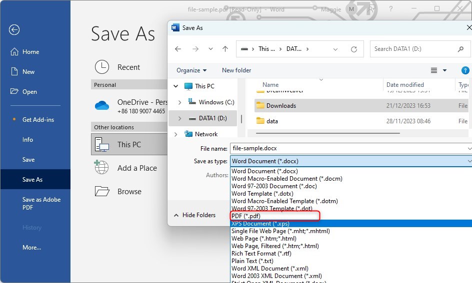 Enregistrer le Word au Format PDF