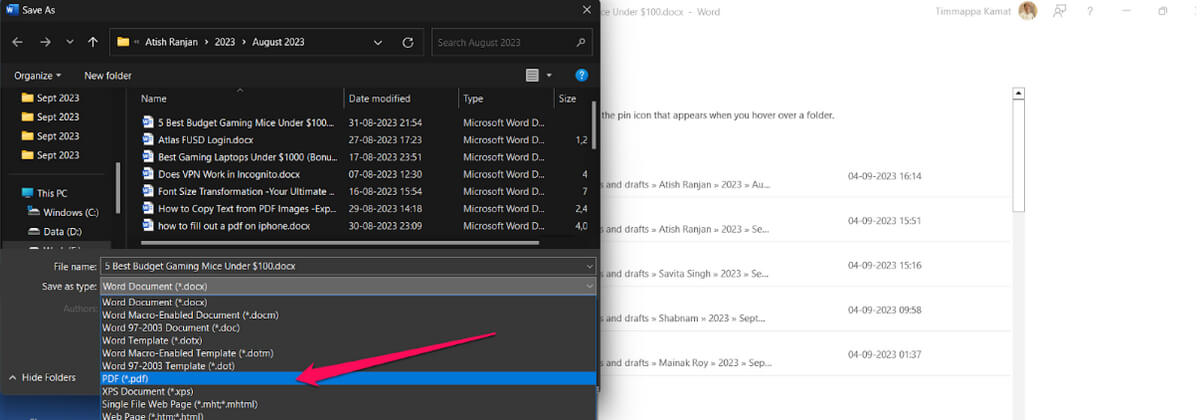 Save File as PDF in Microsoft Word