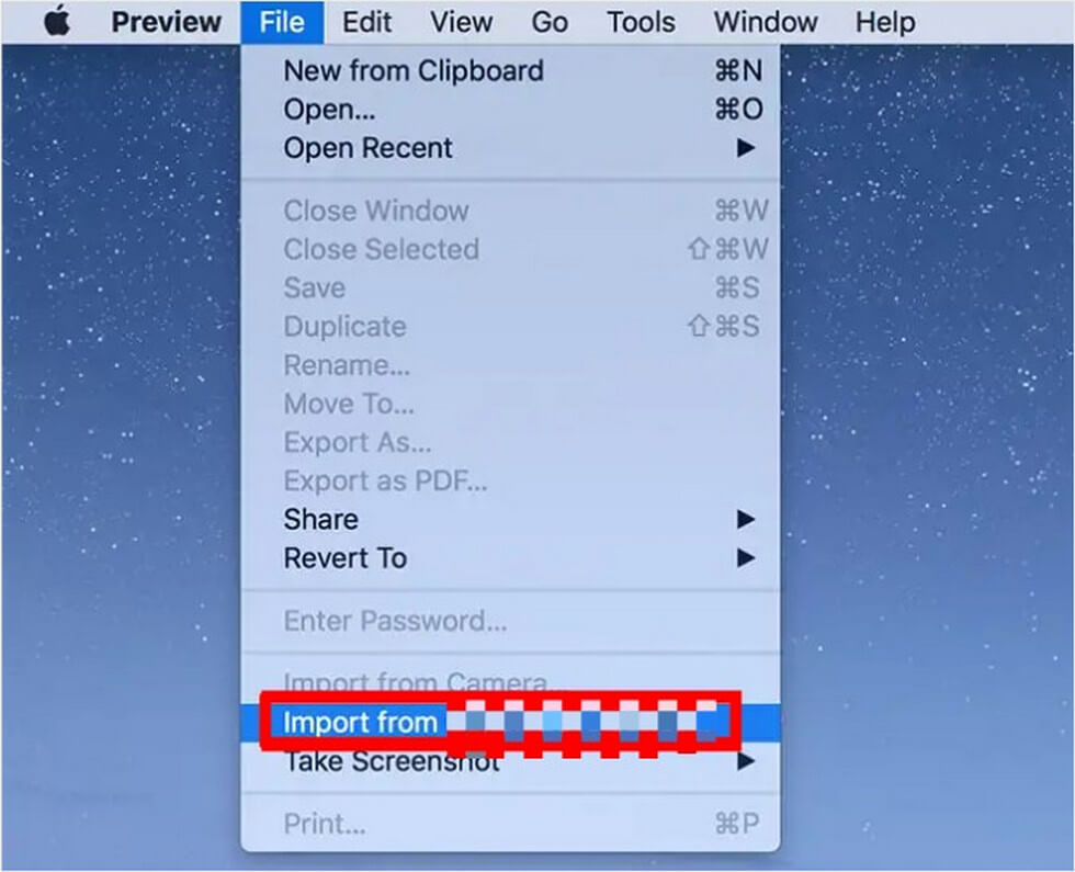 Select Import Files from the Scanner to Preview