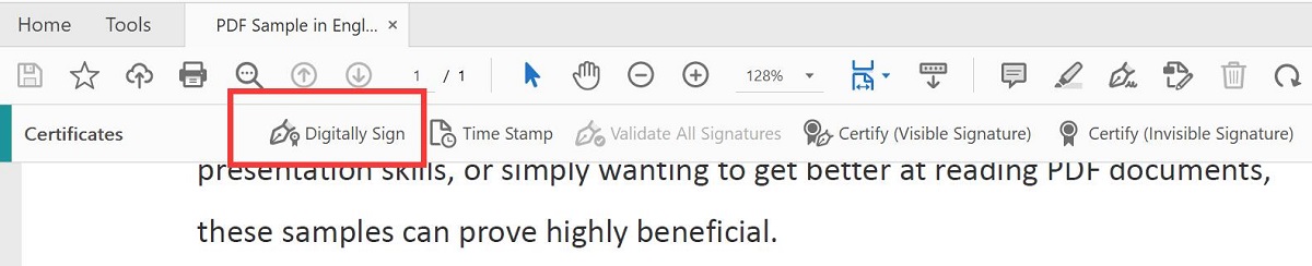 Select Digitally Sign in Adobe Acrobat
