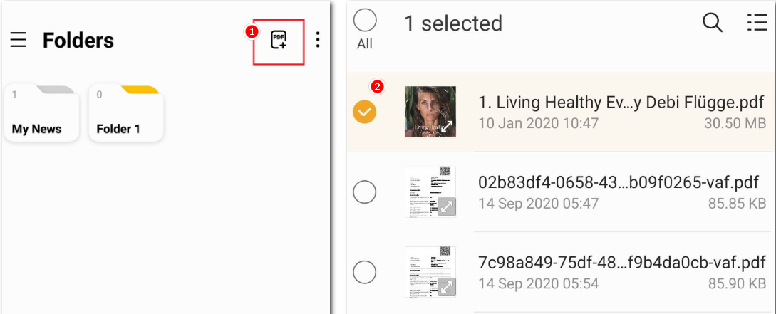 Select PDF File and Open in Samsung Notes