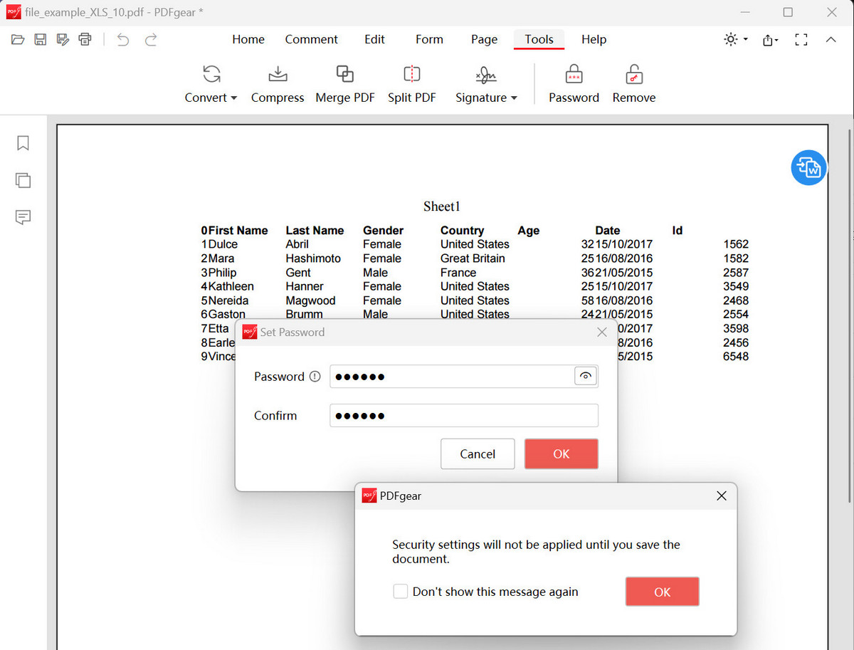 Set the Password for PDF with PDFgear