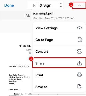 Share the Signed PDF in PDFgear on Android