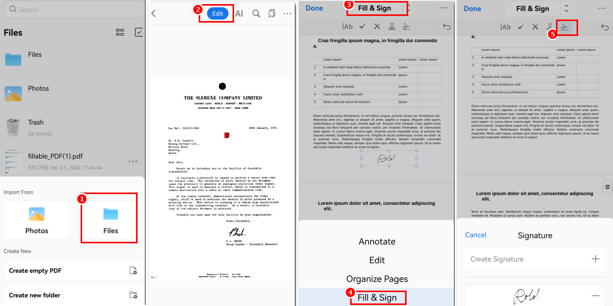 Find the Signature Button in PDFgear for Android