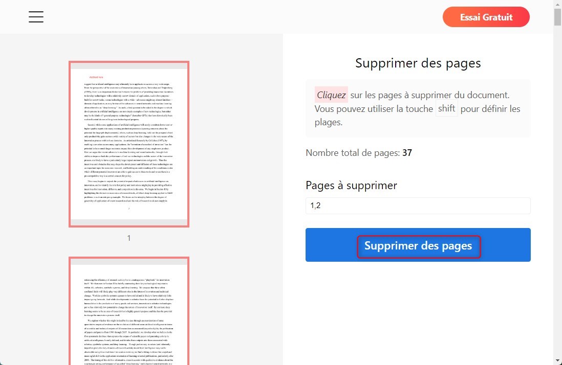 Supprimer les Pages PDF en Ligne