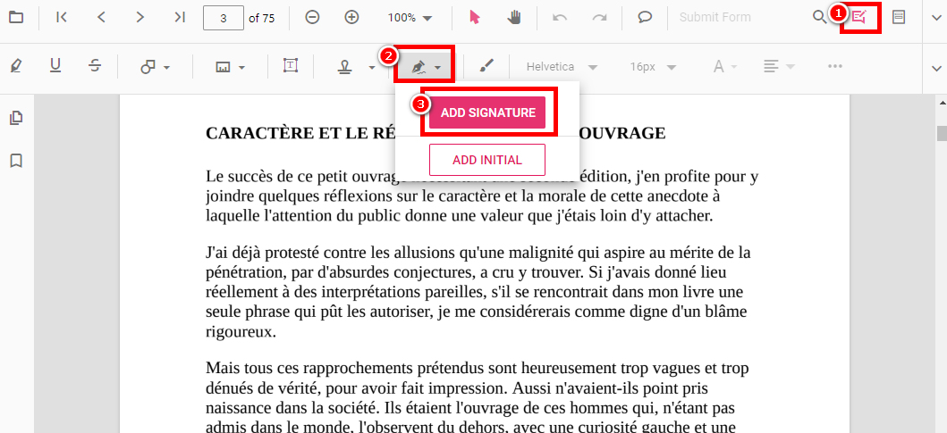 Trouver le bouton de signature